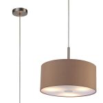 Baymont Satin Nickel 3 Light E27 Single Pendant With 40cm x 18cm Dual Faux Silk Shade, Antique Gold/Ruby & Frosted/SN Acrylic Diffuser