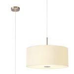 Baymont Satin Nickel 3 Light E27 Single Pendant With 50cm x 20cm Faux Silk Shade, Ivory Pearl/White Laminate & Frosted/PC Acrylic Diffuser