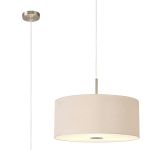 Baymont Satin Nickel 3 Light E27 Single Pendant With 50cm x 20cm Dual Faux Silk Shade, Nude Beige/Moonlight & Frosted/PC Acrylic Diffuser