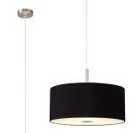 Baymont Satin Nickel 3 Light E27 Single Pendant With 50cm x 20cm Dual Faux Silk Shade, Midnight Black/Green Olive & Frosted/PC Acrylic Diffuser