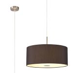 Baymont Satin Nickel 3 Light E27 Single Pendant With 50cm x 20cm Faux Silk Shade, Black/White Laminate & Frosted/PC Acrylic Diffuser