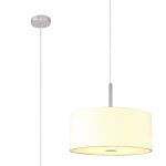 Baymont Polished Chrome 5 Light E27 Single Pendant With 40cm x 18cm Faux Silk Shade, Ivory Pearl/White Laminate & Frosted/PC Acrylic Diffuser