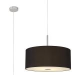 Baymont Polished Chrome 5 Light E27 Single Pendant With 60cm x 22cm Dual Faux Silk Shade, Black/Green Olive & Frosted/PC Acrylic Diffuser