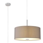 Baymont Polished Chrome 5 Light E27 Single Pendant With 60cm x 22cm x 22cm Faux Silk Shade, Grey/White Laminate & Frosted/PC Acrylic Diffuser