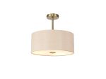 Baymont Antique Brass 5 Light E27 Semi Flush With 40cm x 18cm Dual Faux Silk Shade, Antique Gold/Ruby & Frosted/AB Acrylic Diffuser