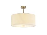 Baymont Antique Brass 5 Light E27 Semi Flush Fixture With 60cm x 22cm Faux Silk Shade, Ivory Pearl/White Laminate & Frosted/PC Acrylic Diffuser