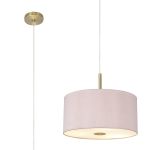 Baymont Antique Brass 5 Light E27 Single Pendant With 40cm x 18cm Dual Faux Silk Shade, Taupe/Halo Gold & Frosted/AB Acrylic Diffuser