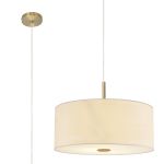 Baymont Antique Brass 5 Light E27 Single Pendant With 60cm x 22cm Faux Silk Shade, Ivory Pearl/White Laminate & Frosted/PC Acrylic Diffuser