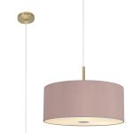 Baymont Antique Brass 5 Light E27 Single Pendant With 60cm x 22cm Dual Faux Silk Shade, Taupe/Halo Gold & Frosted/PC Acrylic Diffuser