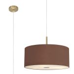 Baymont Antique Brass 5 Light E27 Single Pendant With 60cm x 22cm Dual Faux Silk Shade, Raw Cocoa/Grecian Bronze & Frosted/PC Acrylic Diffuser