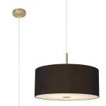 Baymont Antique Brass 5 Light E27 Single Pendant With 60cm x 22cm Dual Faux Silk Shade, Black/Green Olive & Frosted/PC Acrylic Diffuser