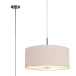 Baymont Satin Nickel 5 Light E27 Single Pendant With 60cm x 22cm Dual Faux Silk Shade, Nude Beige/Moonlight & Frosted/PC Acrylic Diffuser