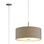 Baymont Satin Nickel 5 Light E27 Single Pendant With 60cm x 22cm Dual Faux Silk Shade, Taupe/Halo Gold & Frosted/PC Acrylic Diffuser