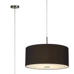 Baymont Satin Nickel 5 Light E27 Single Pendant With 60cm x 22cm Dual Faux Silk Shade, Midnight Black/Green Olive & Frosted/PC Acrylic Diffuser