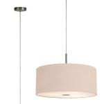 Baymont Satin Nickel 5 Light E27 Single Pendant With 60cm x 22cm Dual Faux Silk Shade, Antique Gold/Ruby & Frosted/PC Acrylic Diffuser