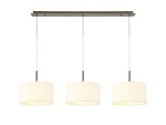 Baymont Antique Brass 3 Light E27 Linear Pendant With 30cm x 17cm Faux Silk Shade, Ivory Pearl/White Laminate