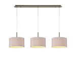 Baymont Antique Brass 3 Light E27 Linear Pendant With 30cm x 17cm Dual Faux Silk Shade, Taupe/Halo Gold