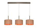 Baymont Antique Brass 3 Light E27 Linear Pendant With 30cm x 17cm Dual Faux Silk Shade, Antique Gold/Ruby