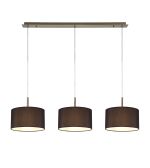Baymont Antique Brass 3 Light E27 Linear Pendant With 30cm x 17cm Faux Silk Shade, Black/White Laminate