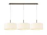 Baymont Antique Brass 3 Light E27 Linear Pendant With 40cm x 18cm Faux Silk Shade, Ivory Pearl/White Laminate