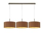 Baymont Antique Brass 3 Light E27 Linear Pendant With 40cm x 18cm Dual Faux Silk Shade, Raw Cocoa/Grecian Bronze
