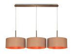 Baymont Antique Brass 3 Light E27 Linear Pendant With 40cm x 18cm Dual Faux Silk Shade, Antique Gold/Ruby