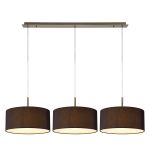 Baymont Antique Brass 3 Light E27 Linear Pendant With 40cm x 18cm Faux Silk Shade, Black/White Laminate