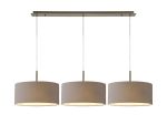Baymont Antique Brass 3 Light E27 Linear Pendant With 40cm x 18cm Faux Silk Shade, Grey/White Laminate