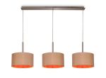 Baymont Satin Nickel 3 Light E27 Linear Pendant With 30cm x 17cm Dual Faux Silk Shade, Antique Gold/Ruby