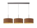 Baymont Satin Nickel 3 Light E27 Linear Pendant With 40cm x 18cm Dual Faux Silk Shade, Raw Cocoa/Grecian Bronze
