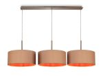 Baymont Satin Nickel 3 Light E27 Linear Pendant With 40cm x 18cm Dual Faux Silk Shade, Antique Gold/Ruby
