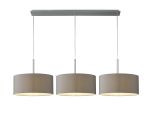 Baymont Satin Nickel 3 Light E27 Linear Pendant With 40cm x 18cm Faux Silk Shade, Grey/White Laminate
