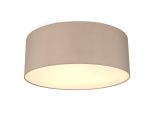 Baymont White 3 Light E27 Universal Flush Ceiling Fixture With 60cm x 22cm Faux Silk Shade, Grey/White Laminate & Frosted Acrylic Diffuser