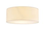 Baymont White 3 Light E27 Universal Flush Ceiling Fixture With 60cm x 22cm Faux Silk Shade, Ivory Pearl/White Laminate & Frosted Acrylic Diffuser