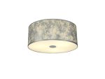 Baymont White 3 Light E27 Universal Flush Ceiling Fixture With 50cm x 20cm Silver Leaf With White Lining Shade & Frosted/PC Acrylic Diffuser