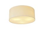 Baymont White 5 Light E27 Universal Flush Ceiling Fixture With 50cm x 20cm Faux Silk Shade, Ivory Pearl/White Laminate & Frosted Acrylic Diffuser