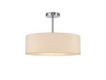 Baymont 45cm Polished Chrome 3 Light E27 Semi Flush Fixture, With 4cm x 15cm Faux Silk Shade, Ivory Pearl/White Laminate