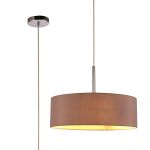 Baymont Polished Chrome 3 Light E27 Single Pendant, With 45cm x 15cm Dual Faux Silk Shade, Taupe/Halo Gold