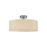 Baymont Polished Chrome 3 Light E27 Drop Flush, With 45cm x 15cm Faux Silk Shade, Ivory Pearl/White Laminate