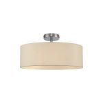 Baymont Polished Chrome 3 Light E27 Drop Flush, With 45cm x 15cm Dual Faux Silk Shade, Nude Beige/Moonlight