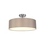 Baymont Polished Chrome 3 Light E27 Drop Flush, With 45cm x 15cm Faux Silk Shade, Grey