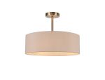Baymont Antique Brass 3 Light E27 Semi Flush Fixture, With 45cm x 15cm Dual Faux Silk Shade, Nude Beige/Moonlight