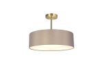 Baymont Antique Brass 3 Light E27 Semi Flush Fixture, With 45cm x 15cm Faux Silk Shade, Grey