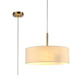 Baymont Antique Brass 3 Light E27 Single Pendant, With 45cm x 15cm Faux Silk Shade, Ivory Pearl/White Laminate