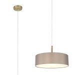 Baymont Antique Brass 3 Light E27 Single Pendant, With 45cm x 15cm Faux Silk Shade, Grey