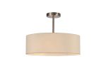 Baymont Satin Nickel 3 Light E27 Semi Flush Fixture, With 45cm x 15cm Faux Silk Shade, Ivory Pearl/White Laminate