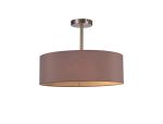 Baymont Satin Nickel 3 Light E27 Semi Flush Fixture, With 45cm x 15cm Dual Faux Silk Shade, Taupe/Halo Gold