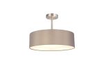 Baymont Satin Nickel 3 Light E27 Semi Flush Fixture, With 45cm x 15cm Faux Silk Shade, Grey