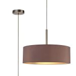 Baymont Satin Nickel 3 Light E27 Single Pendant, With 45cm x 15cm Dual Faux Silk Shade, Taupe/Halo Gold