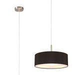 Baymont Satin Nickel 3 Light E27 Single Pendant, With 45cm x 15cm Faux Silk Shade, Black